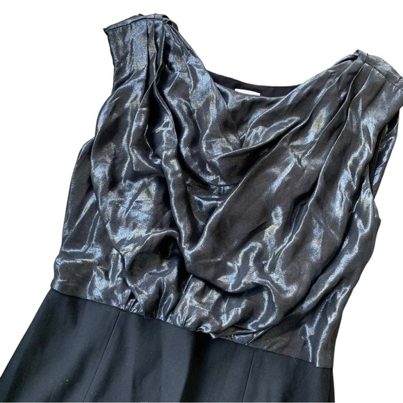 Shoshanna Silk Draped Shimmer Cocktail Mini Dress Metallic Gray Black Size 8 - Picture 3 of 8